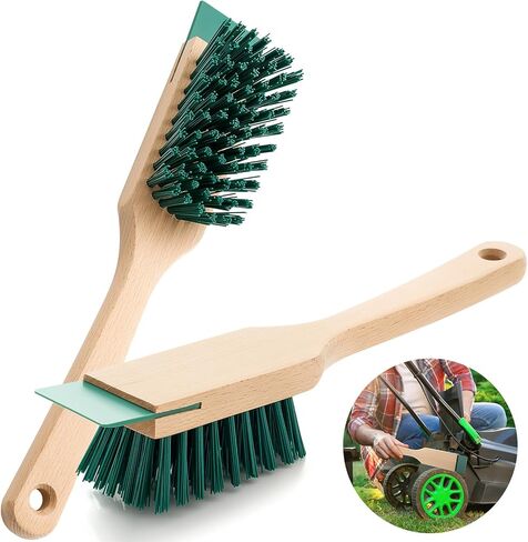 2 Pcs Heavy Duty Scrubbing Brush Stiff Bristle Brush with Wood Handle and Scraper for Lawn Mower Deck Scraper Cleaning Outdoor Boot Scrub Brushes in Saudi Arabia