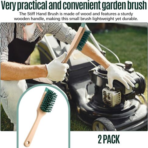 2 Pcs Heavy Duty Scrubbing Brush Stiff Bristle Brush with Wood Handle and Scraper for Lawn Mower Deck Scraper Cleaning Outdoor Boot Scrub Brushes in Saudi Arabia