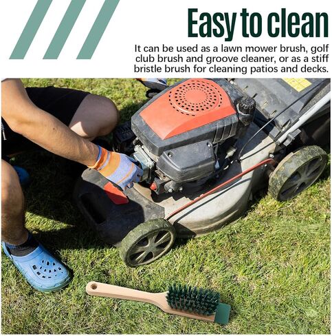 2 Pcs Heavy Duty Scrubbing Brush Stiff Bristle Brush with Wood Handle and Scraper for Lawn Mower Deck Scraper Cleaning Outdoor Boot Scrub Brushes in Saudi Arabia