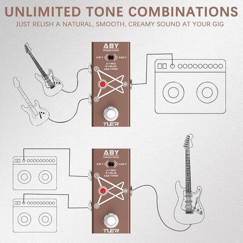 دواسة تأثير الجيتار من ABY Box Line Selector AB للجيتار الكهربائي/الجهير مع غطاء ألومنيوم لمفتاح القدم - تجاوز حقيقي AB-Y in Kuwait