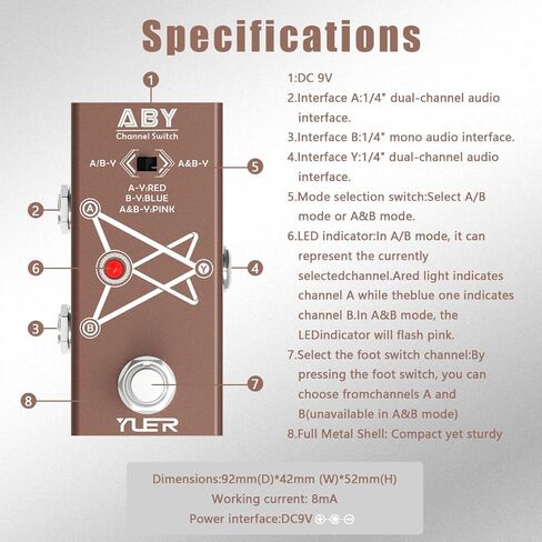 دواسة تأثير الجيتار من ABY Box Line Selector AB للجيتار الكهربائي/الجهير مع غطاء ألومنيوم لمفتاح القدم - تجاوز حقيقي AB-Y in Kuwait