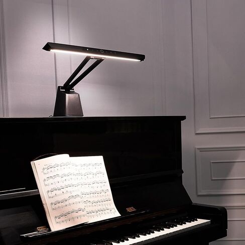 أضواء بيانو LED احترافية لمصابيح البيانو والبيانو المستقيمة مع الإضاءة المحيطة، الوضع المفضل، العناية بالعين، 5 مستويات لدرجات حرارة اللون، 5 مستويات يعتم، قاعدة ثابتة، أسود (إصدار توفير المال) in Kuwait