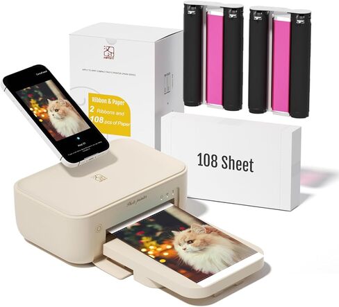 HPRT Desktop Photo Printer 4x6 with 108 Sheet Photo Paper& 2 Ribbon, Instant Picture Printer for iPhone, Smartphone, Thermal Dye Sublimation, WI-Fi Connnecting, Home Use, Beige in Saudi Arabia