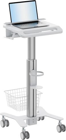 Mount-It! Height Adjustable Medical Laptop Cart, Mobile Rolling Workstation with Secure Laptop Holder, Cable Management, and Storage Hooks – Ergonomic Sit-to-Stand Cart for Clinics and Hospitals in Saudi Arabia