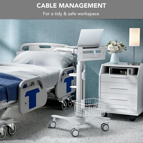 Mount-It! Height Adjustable Medical Laptop Cart, Mobile Rolling Workstation with Secure Laptop Holder, Cable Management, and Storage Hooks – Ergonomic Sit-to-Stand Cart for Clinics and Hospitals in Saudi Arabia