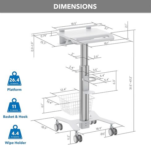 Mount-It! Height Adjustable Medical Laptop Cart, Mobile Rolling Workstation with Secure Laptop Holder, Cable Management, and Storage Hooks – Ergonomic Sit-to-Stand Cart for Clinics and Hospitals in Saudi Arabia