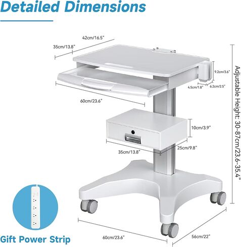 Dental Clinic Trolley Cart with Scanner Holder, Mobile Workstation Equipped Lockable Drawer Silent Wheels with Brakes for Dental Clinic, Beauty Salons, Aluminum Alloy Bracket in Kuwait