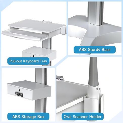 Dental Clinic Trolley Cart with Scanner Holder, Mobile Workstation Equipped Lockable Drawer Silent Wheels with Brakes for Dental Clinic, Beauty Salons, Aluminum Alloy Bracket in Kuwait