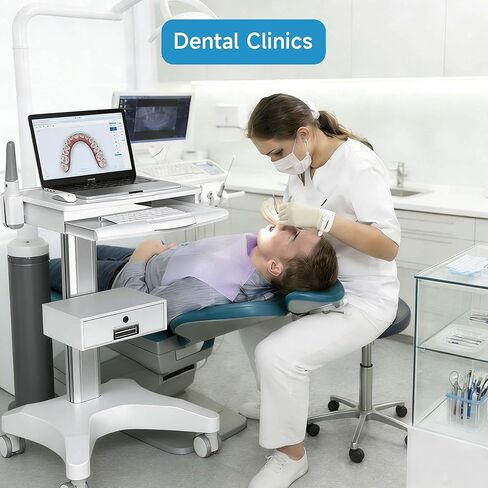 Dental Clinic Trolley Cart with Scanner Holder, Mobile Workstation Equipped Lockable Drawer Silent Wheels with Brakes for Dental Clinic, Beauty Salons, Aluminum Alloy Bracket in Kuwait