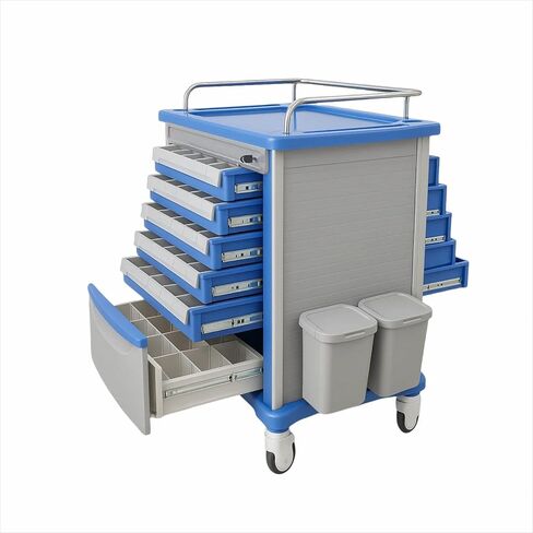200-Bins Medication Cart with Trash Can & Chart Rack, Mobile Pill Cabinet for Clinic Nursing Center Daily Patients Management, Double-Sided Pull, Set of 1 (30" L x 19" W x 37" H) in Kuwait
