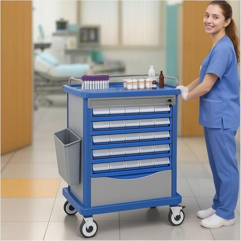 200-Bins Medication Cart with Trash Can & Chart Rack, Mobile Pill Cabinet for Clinic Nursing Center Daily Patients Management, Double-Sided Pull, Set of 1 (30" L x 19" W x 37" H) in Kuwait