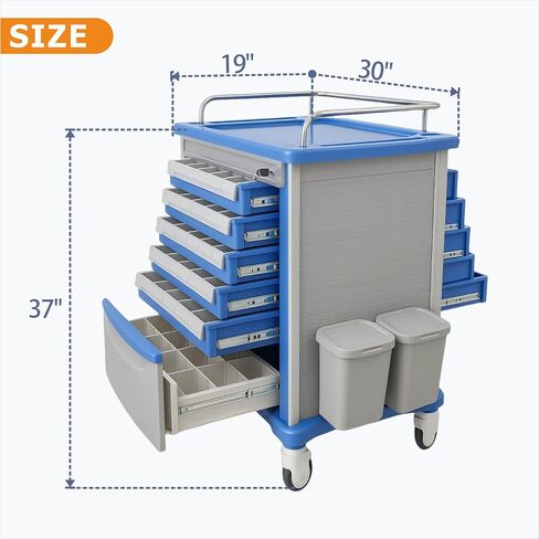 200-Bins Medication Cart with Trash Can & Chart Rack, Mobile Pill Cabinet for Clinic Nursing Center Daily Patients Management, Double-Sided Pull, Set of 1 (30" L x 19" W x 37" H) in Kuwait