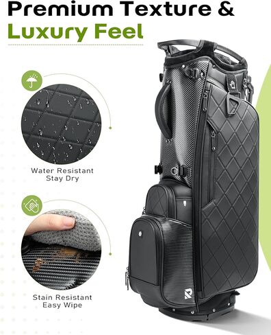 14 Way Golf Stand Bag, Full Length Dividers PU Leather Golf Bag with Plush Top for Men/Women, Waterproof & Versatile Storage Golf Bag with Cooler, Rain Cover and Removable Straps in Kuwait
