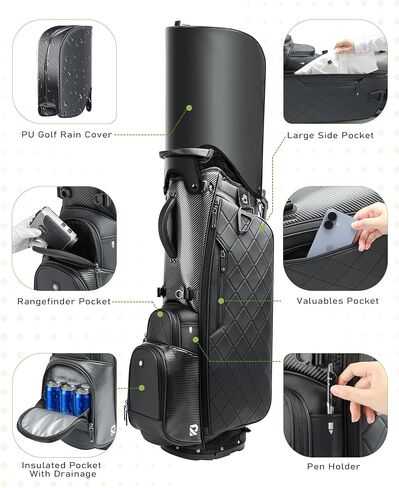 14 Way Golf Stand Bag, Full Length Dividers PU Leather Golf Bag with Plush Top for Men/Women, Waterproof & Versatile Storage Golf Bag with Cooler, Rain Cover and Removable Straps in Kuwait