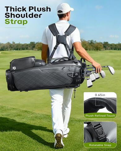 14 Way Golf Stand Bag, Full Length Dividers PU Leather Golf Bag with Plush Top for Men/Women, Waterproof & Versatile Storage Golf Bag with Cooler, Rain Cover and Removable Straps in Kuwait