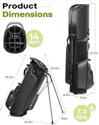 14 Way Golf Stand Bag, Full Length Dividers PU Leather Golf Bag with Plush Top for Men/Women, Waterproof & Versatile Storage Golf Bag with Cooler, Rain Cover and Removable Straps in Kuwait