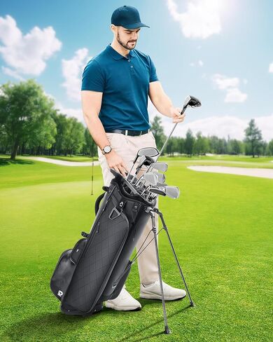 14 Way Golf Stand Bag, Full Length Dividers PU Leather Golf Bag with Plush Top for Men/Women, Waterproof & Versatile Storage Golf Bag with Cooler, Rain Cover and Removable Straps in Kuwait