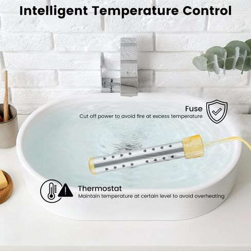 Immersion Water Heater 1500W, UL Listed Certified, Portable Submersible Water Heater with Intelligent Temperature Control, Stainless Steel & Dry-Burn Protection, for Bathtubs, Hot Tubs, Pools, Buckets in Kuwait