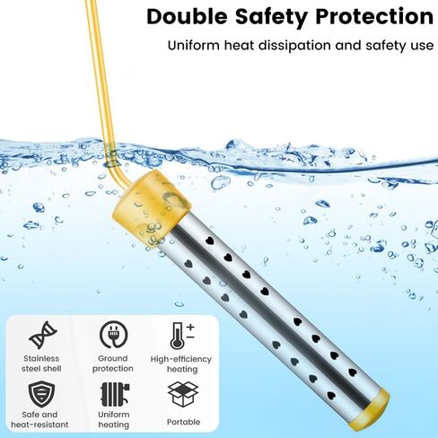 Immersion Water Heater 1500W, UL Listed Certified, Portable Submersible Water Heater with Intelligent Temperature Control, Stainless Steel & Dry-Burn Protection, for Bathtubs, Hot Tubs, Pools, Buckets in Kuwait