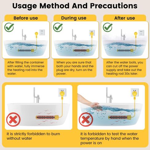 Immersion Water Heater 1500W, UL Listed Certified, Portable Submersible Water Heater with Intelligent Temperature Control, Stainless Steel & Dry-Burn Protection, for Bathtubs, Hot Tubs, Pools, Buckets in Kuwait