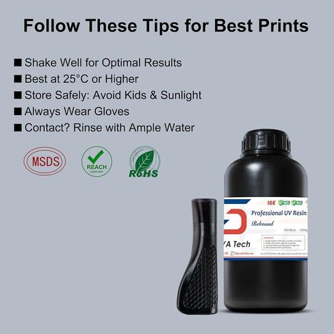 Siraya Tech Rebound 55A Black – Fast-Rebound 3D Printing Resin, High Elasticity, 55A Shore Hardness, Flexible & Shock-Absorbing – for Prototyping, Industrial & Consumer Applications (1kg) in Kuwait