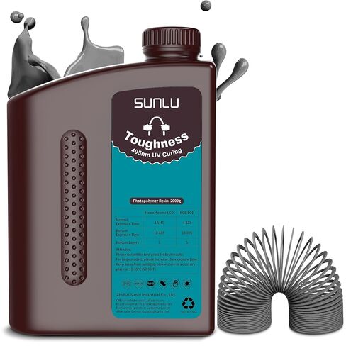 SUNLU High Toughness 3D Printer Resin, Enhanced Flexible 3D Printing Photopolymer Resin, 405nm UV Fast Curing 3D Resin for Most LCD DLP SLA Resin 3D Printers, Bendable and not Brittle, 1KG Grey in Kuwait