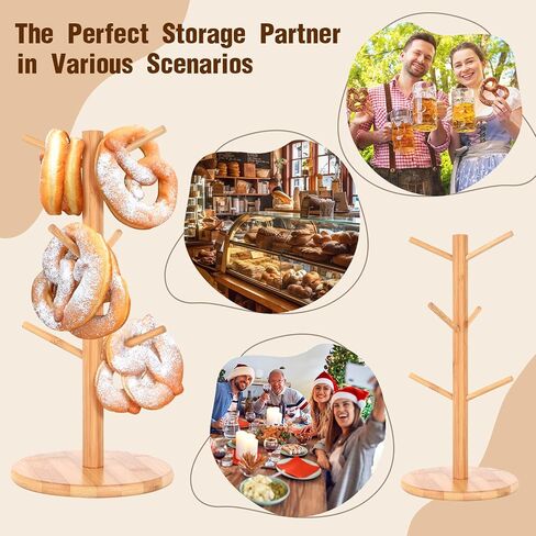 حامل البريتزل، حامل البريتزل، حامل البريتزل على شكل شجرة من الخشب لعرض البريتزل وحامل السجق المعلق يحتوي على 6 أعمدة لحفلة أكتوبر (6.29 × 6.29 × 12.59 بوصة) in Kuwait