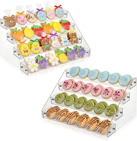 2 Pack 4 Tier Cookie Display Stand Clear Acrylic Tiered Tiered Dessert Stand for Bakers Vendors Parties Craft Fairs Market Booths Cookie Display Stand for Cupcakes Dessert Display in Kuwait