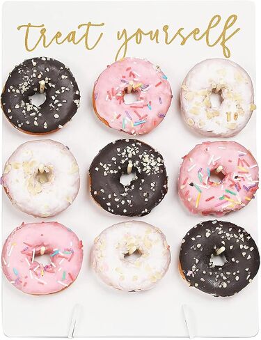 حامل عرض جداري على شكل دونات قابل لإعادة الاستخدام، لوح حامل دونات من الخشب الريفي، عرض بوفيه طعام لحفلات الزفاف، وحفلات الزفاف، وحفلات أعياد الميلاد، يناسب 9 دونات (أبيض) in Kuwait