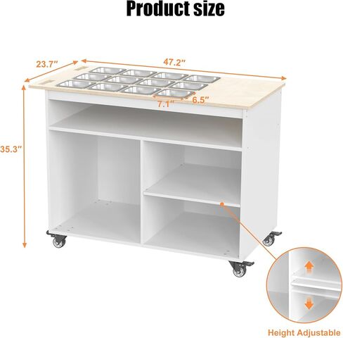 GDLF Charcuterie Cart with Stainless Steel Food Pans, Mobile Pizza Topping & Salad Bar Station, Buffet Serving Table for Home, Party & Catering in Kuwait