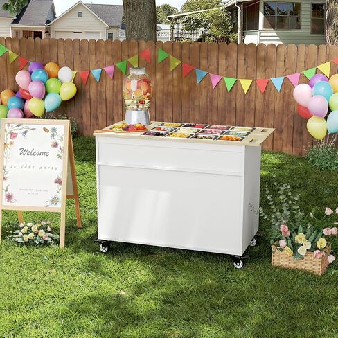 GDLF Charcuterie Cart with Stainless Steel Food Pans, Mobile Pizza Topping & Salad Bar Station, Buffet Serving Table for Home, Party & Catering in Kuwait