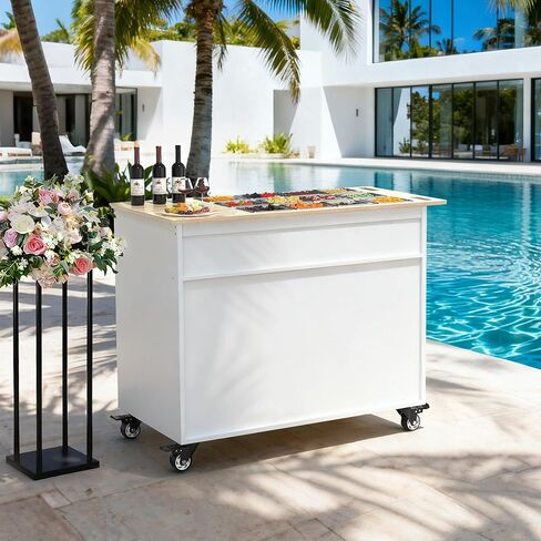 GDLF Charcuterie Cart with Stainless Steel Food Pans, Mobile Pizza Topping & Salad Bar Station, Buffet Serving Table for Home, Party & Catering in Kuwait