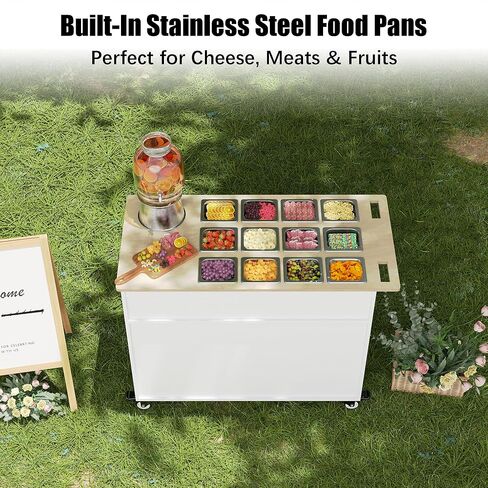 GDLF Charcuterie Cart with Stainless Steel Food Pans, Mobile Pizza Topping & Salad Bar Station, Buffet Serving Table for Home, Party & Catering in Kuwait