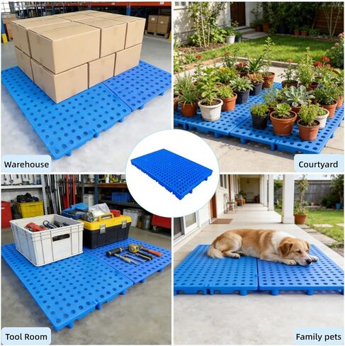 منصات بلاستيكية مستديرة 6 قطع للتخزين في الطابق السفلي، 23.6 × 11.8 × 1.18 بوصة - منصة تهوية قابلة للتنفس، منصة أرضية، تنطبق على المرآب، المطبخ، غرف التخزين، سوبر ماركت للمنصات البلاستيكية in Kuwait