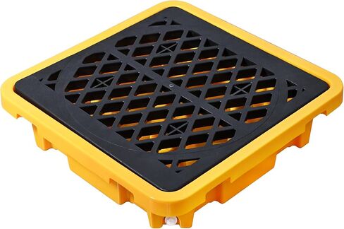 منصة نقالة لاحتواء الانسكابات مقاس 26.4 بوصة × 26.4 بوصة × 6 بوصة - صينية بلاستيكية قابلة للفصل مانعة للتسرب ومضادة للانزلاق مع تصريف - للاستخدامات الصناعية/الخارجية (قطعة واحدة) in Kuwait