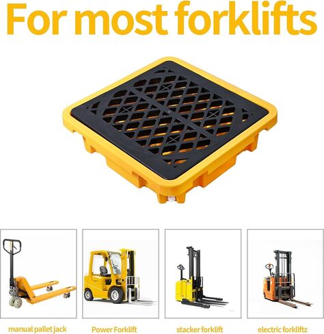 منصة نقالة لاحتواء الانسكابات مقاس 26.4 بوصة × 26.4 بوصة × 6 بوصة - صينية بلاستيكية قابلة للفصل مانعة للتسرب ومضادة للانزلاق مع تصريف - للاستخدامات الصناعية/الخارجية (قطعة واحدة) in Kuwait