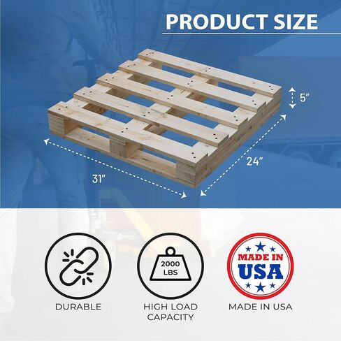 تريتون، منصة خشبية شديدة التحمل للدخول في اتجاهين - 31 × 24 × 5 بوصة، منصة شحن من الخشب الصلب من الدرجة الصناعية، متينة، قابلة لإعادة الاستخدام، قابلة للتكديس، سهلة التعامل، للاستخدام التجاري كمنصة نقالة أرضية، عبوة واحدة in Kuwait