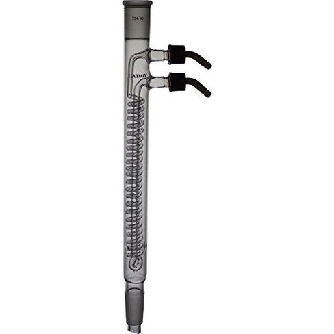 Laboy Glass Dimroth Reflux Condenser, Coil Type, 225 mm Coil Length, 465 mm Overall Height, 24/40 Joints, Removable Hose Connections, Borosilicate 3.3, Organic Chemistry Lab Glassware Apparatus in Saudi Arabia