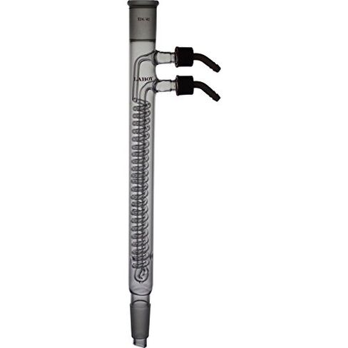Laboy Glass Dimroth Reflux Condenser, Coil Type, 225 mm Coil Length, 465 mm Overall Height, 24/40 Joints, Removable Hose Connections, Borosilicate 3.3, Organic Chemistry Lab Glassware Apparatus in Saudi Arabia