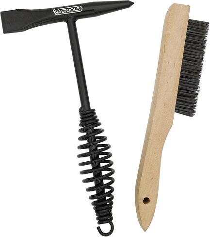 Welding Chipping Hammer with Coil Spring Handle,10.5",Cone and Vertical Chisel/ 10" Wire Brush(Free), Black in Kuwait