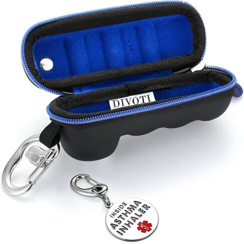 Divoti Asthma Inhaler Travel Case with Secure Clip-on Keychain Carabiner, Includes Inhaler Holder Case Only -Black in Saudi Arabia