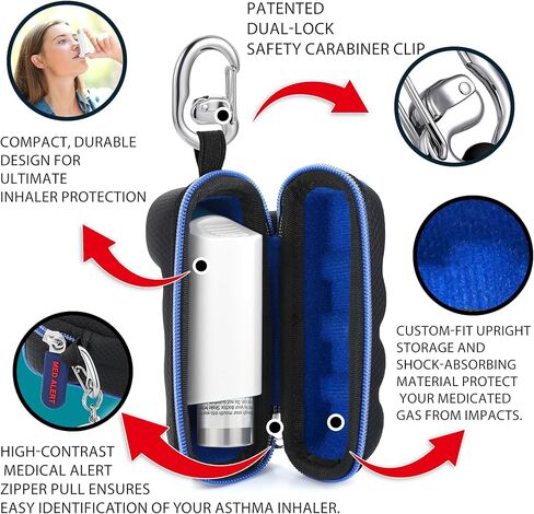 Divoti Asthma Inhaler Travel Case with Secure Clip-on Keychain Carabiner, Includes Inhaler Holder Case Only -Black in Kuwait