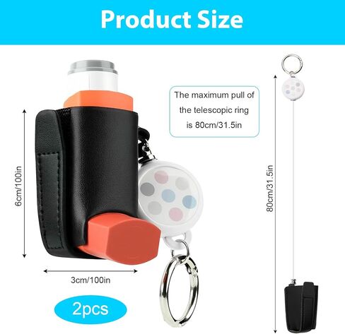 2 Pcs Asthma Inhaler Holder keychain,Leather Portable Asthma Inhaler Holder,with Retractable Keychain Inhalers Case,Holders for Adults Travel Handy,Inhalers Not Included (Black+White) in Kuwait