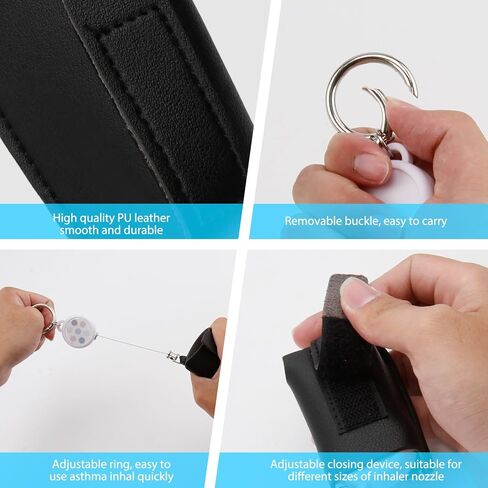 2 Pcs Asthma Inhaler Holder keychain,Leather Portable Asthma Inhaler Holder,with Retractable Keychain Inhalers Case,Holders for Adults Travel Handy,Inhalers Not Included (Black+White) in Kuwait