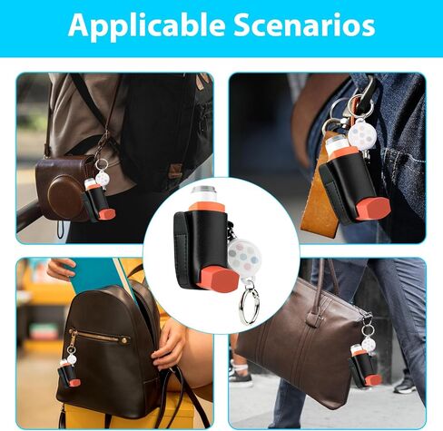 2 Pcs Asthma Inhaler Holder keychain,Leather Portable Asthma Inhaler Holder,with Retractable Keychain Inhalers Case,Holders for Adults Travel Handy,Inhalers Not Included (Black+White) in Kuwait