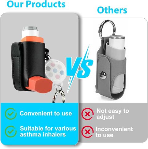 2 Pcs Asthma Inhaler Holder keychain,Leather Portable Asthma Inhaler Holder,with Retractable Keychain Inhalers Case,Holders for Adults Travel Handy,Inhalers Not Included (Black+White) in Kuwait