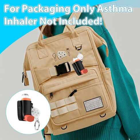 2 Pcs Asthma Inhaler Holder keychain,Leather Portable Asthma Inhaler Holder,with Retractable Keychain Inhalers Case,Holders for Adults Travel Handy,Inhalers Not Included (Black+White) in Kuwait