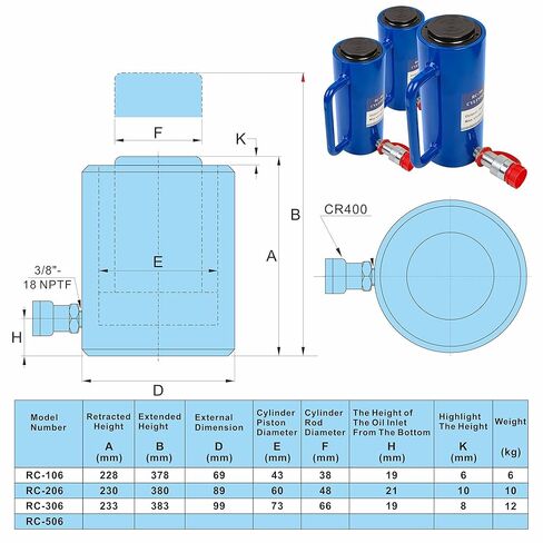 AMZCNC 20 Ton Hydraulic Cylinder Ram Single Acting 6 Inch Stroke 20T Hydraulic Cylinder Jack Lifting Jack Ram Portable Single Acting Lifting Cylinders with 6 inch Stroke in Saudi Arabia