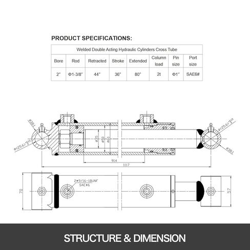 VEVOR Hydraulic Cylinder 2" Bore 36" Stroke Hydraulic Ram Cylinder Work Pressure 3000psi Welded Double Acting Cross Tube Port Size SAE6 Hydraulic Lifting Cylinder 2 x 36 inches Max Length 80 inches in Saudi Arabia