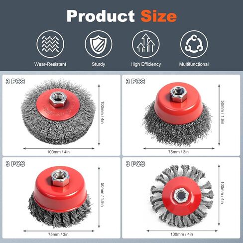 12 حزمة عجلة سلكية لمطحنة الزوايا، عجلات مجعدة خشنة معقودة، فرشاة أكواب من أسلاك الفولاذ الكربوني لمطحنة زاوية 4-1/2 بوصة مع عمود ملولب 5/8-11UNC لإزالة الصدأ شديد التحمل، وتلميع in Kuwait